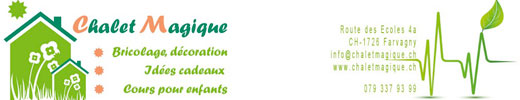 Le Chalet Magique a vus le jour le 02 mai 2009. transparent Il est n&eacute; d’une passion pour la d&eacute;coration et surtout l’envie de faire partager cette passion. transparent Dans notre magasin vous trouverez des id&eacute;es de d&eacute;coration, de bricolage. Nous proposons &eacute;galement des cours pour petits et grands ainsi que des ateliers anniversaire. Chaque ann&eacute;e nous organisons les passeport vacances de la glane.